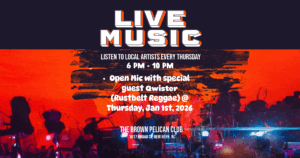 The Brown Pelican New Bern NC Ryan Melquist Qwister Rustbelt Reggae Live Solo Acoustic Music Bar